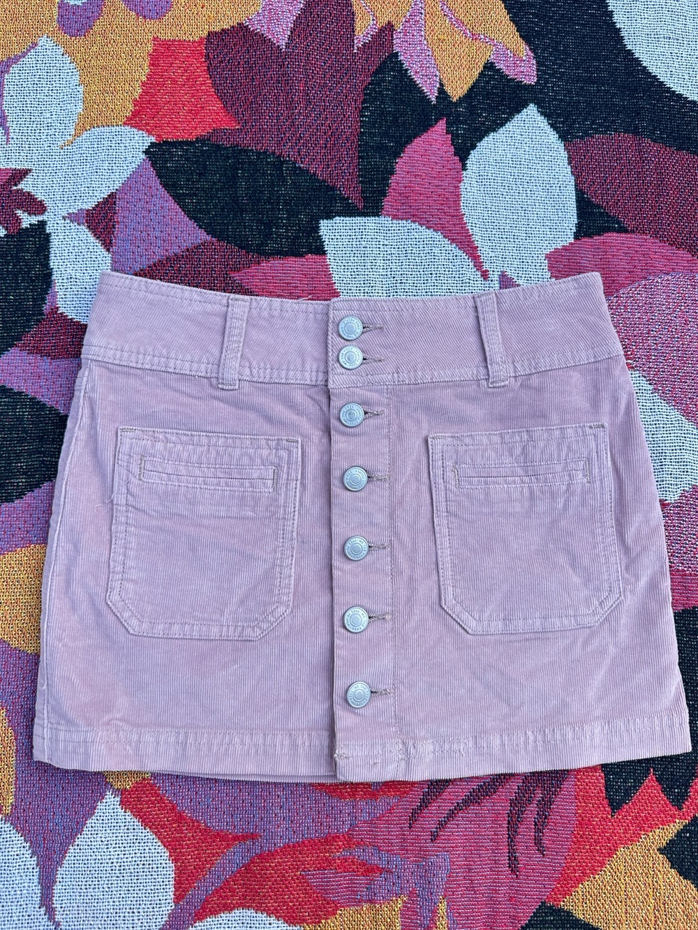 We The Free People Joanie Blush Pink Corduroy Button Front Mini Skirt
